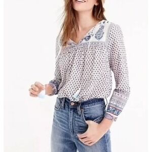 NEW J Crew Womens Point Sur Floral Tassel Cotton Peasant Top Boho Cottage Sz 12